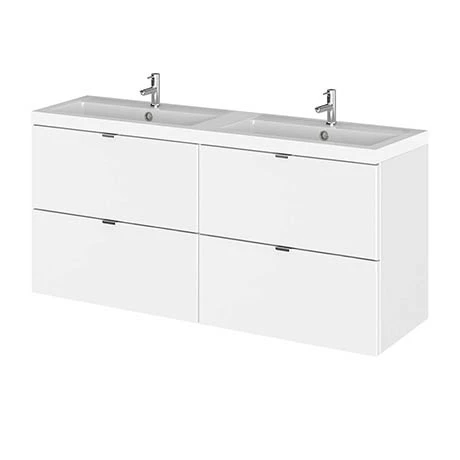 Hudson Reed 1200mm Gloss White Full Depth Wall Hung 4-Drawer Unit & Double Basin 3 Hudson Reed 1200mm Gloss White Full Depth Wall Hung 4-Drawer Unit & Double Basin