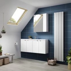 Hudson Reed 1200mm Gloss White Wall Hung Compact Combination Unit (600 Vanity x 2) -Wall Hung Vanity Units Shop CBI135 D1 460