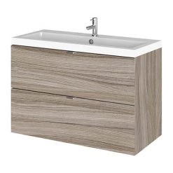 Hudson Reed Fusion 800mm Driftwood Full Depth Wall Hung 2-Drawer Unit & Basin