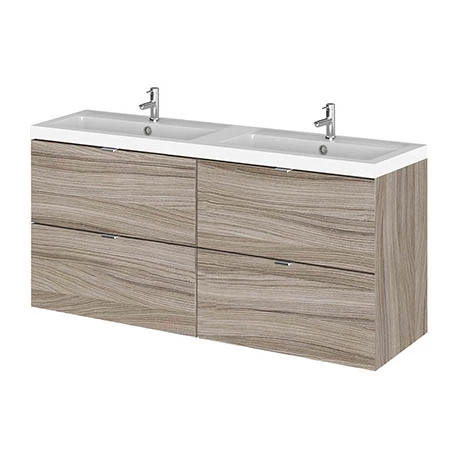 Hudson Reed 1200mm Driftwood Full Depth Wall Hung 4-Drawer Unit & Double Basin 3 Hudson Reed 1200mm Driftwood Full Depth Wall Hung 4-Drawer Unit & Double Basin