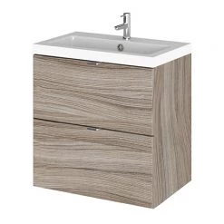 Hudson Reed Fusion 500mm Driftwood Full Depth Wall Hung 2-Drawer Unit & Basin