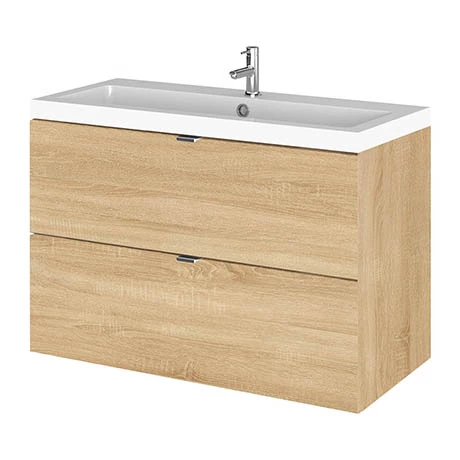 Hudson Reed Fusion 800mm Natural Oak Full Depth Wall Hung 2-Drawer Unit & Basin 3 Hudson Reed Fusion 800mm Natural Oak Full Depth Wall Hung 2-Drawer Unit & Basin