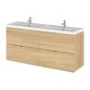Hudson Reed 1200mm Natural Oak Full Depth Wall Hung 4-Drawer Unit & Double Basin -Wall Hung Vanity Units Shop CBI332 P