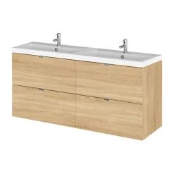 Hudson Reed 1200mm Natural Oak Full Depth Wall Hung 4-Drawer Unit & Double Basin