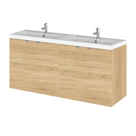 Hudson Reed 1200mm Natural Oak Full Depth Wall Hung Unit & Double Basin 3 Hudson Reed 1200mm Natural Oak Full Depth Wall Hung Unit & Double Basin