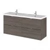 Hudson Reed 1200mm Grey Avola Full Depth Wall Hung 4-Drawer Unit & Double Basin -Wall Hung Vanity Units Shop CBI532 P