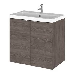 Hudson Reed 600mm Grey Avola Full Depth Wall Hung 2-Door Unit & Basin