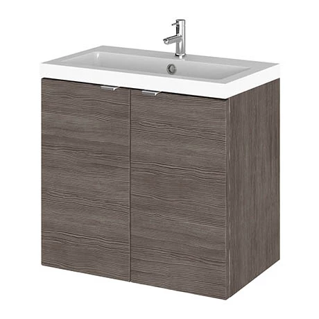 Hudson Reed 600mm Grey Avola Full Depth Wall Hung 2-Door Unit & Basin 3 Hudson Reed 600mm Grey Avola Full Depth Wall Hung 2-Door Unit & Basin