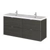 Hudson Reed 1200mm Hacienda Black Full Depth Wall Hung 4-Drawer Unit & Double Basin -Wall Hung Vanity Units Shop CBI632 P
