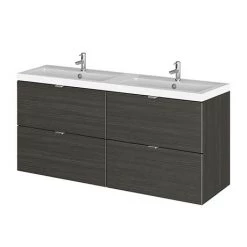 Hudson Reed 1200mm Hacienda Black Full Depth Wall Hung 4-Drawer Unit & Double Basin