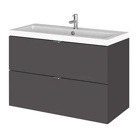 Hudson Reed Fusion 800mm Gloss Grey Full Depth Wall Hung 2-Drawer Unit & Basin 3 Hudson Reed Fusion 800mm Gloss Grey Full Depth Wall Hung 2-Drawer Unit & Basin