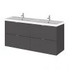 Hudson Reed 1200mm Gloss Grey Full Depth Wall Hung 4-Drawer Unit & Double Basin -Wall Hung Vanity Units Shop CBI932 P
