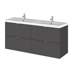 Hudson Reed 1200mm Gloss Grey Full Depth Wall Hung 4-Drawer Unit & Double Basin