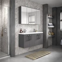 Hudson Reed 1200mm Gloss Grey Wall Hung Combination Unit & Double Basin (600 Vanity x 2) -Wall Hung Vanity Units Shop CBI933 D2 460