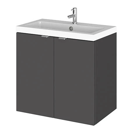 Hudson Reed 600mm Gloss Grey Full Depth Wall Hung 2-Door Unit & Basin 3 Hudson Reed 600mm Gloss Grey Full Depth Wall Hung 2-Door Unit & Basin