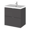 Hudson Reed Fusion 500mm Gloss Grey Full Depth Wall Hung 2-Drawer Unit & Basin