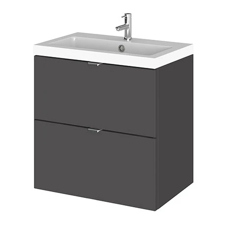 Hudson Reed Fusion 500mm Gloss Grey Full Depth Wall Hung 2-Drawer Unit & Basin 3 Hudson Reed Fusion 500mm Gloss Grey Full Depth Wall Hung 2-Drawer Unit & Basin
