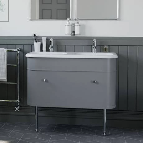 Burlington Chalfont 1000mm Classic Grey Single Drawer Double Basin Unit with Chrome Handles 6 Burlington Chalfont 1000mm Classic Grey Single Drawer Double Basin Unit with Chrome Handles - Image 4
