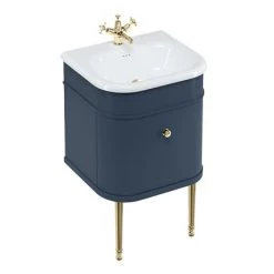 Burlington Chalfont 550mm Blue Single Drawer Vanity Unit with Gold Handle