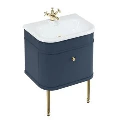 Burlington Chalfont 650mm Blue Single Drawer Vanity Unit with Gold Handle