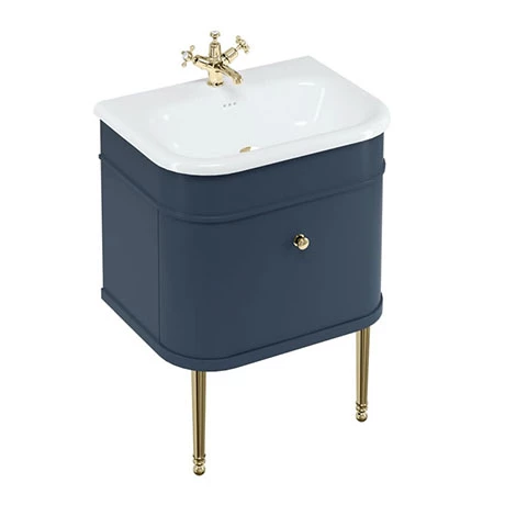 Burlington Chalfont 650mm Blue Single Drawer Vanity Unit with Gold Handle 3 Burlington Chalfont 650mm Blue Single Drawer Vanity Unit with Gold Handle