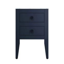 Crosswater Canvass Deep Indigo Blue 485mm Double Drawer Unit with Carrara Marble Effect Worktop -Wall Hung Vanity Units Shop CV485WLIB D2 460