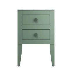 Crosswater Canvass Sage Green 485mm Double Drawer Unit with Carrara Marble Effect Worktop -Wall Hung Vanity Units Shop CV485WLSGR D3 460
