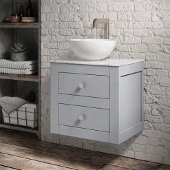 Crosswater Canvass Storm Grey Matt 485mm Double Drawer Unit with Carrara Marble Effect Worktop 8 Crosswater Canvass Storm Grey Matt 485mm Double Drawer Unit with Carrara Marble Effect Worktop -Wall Hung Vanity Units Shop CV485WLSG D2 460