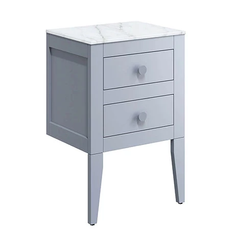 Crosswater Canvass Storm Grey Matt 485mm Double Drawer Unit with Carrara Marble Effect Worktop 3 Crosswater Canvass Storm Grey Matt 485mm Double Drawer Unit with Carrara Marble Effect Worktop