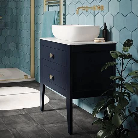 Crosswater Canvass Deep Indigo Blue 600mm Double Drawer Unit with Carrara Marble Effect Worktop 6 Crosswater Canvass Deep Indigo Blue 600mm Double Drawer Unit with Carrara Marble Effect Worktop - Image 4