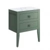 Crosswater Canvass Sage Green 600mm Double Drawer Unit with Carrara Marble Effect Worktop -Wall Hung Vanity Units Shop CV600WLSGR P