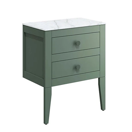 Crosswater Canvass Sage Green 600mm Double Drawer Unit with Carrara Marble Effect Worktop 3 Crosswater Canvass Sage Green 600mm Double Drawer Unit with Carrara Marble Effect Worktop