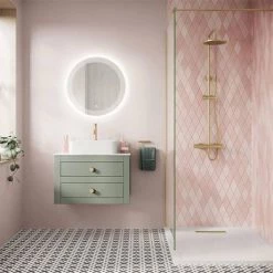 Crosswater Canvass Sage Green 700mm Double Drawer Unit with Carrara Marble Effect Worktop -Wall Hung Vanity Units Shop CV700WLSGR D5 460