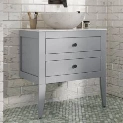 Crosswater Canvass Storm Grey Matt 700mm Double Drawer Unit with Carrara Marble Effect Worktop -Wall Hung Vanity Units Shop CV700WLSG D3 460