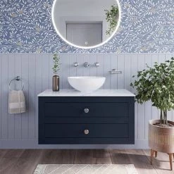 Crosswater Canvass Deep Indigo Blue 900mm Double Drawer Unit with Carrara Marble Effect Worktop 9 Crosswater Canvass Deep Indigo Blue 900mm Double Drawer Unit with Carrara Marble Effect Worktop -Wall Hung Vanity Units Shop CV900WLIB D3 460