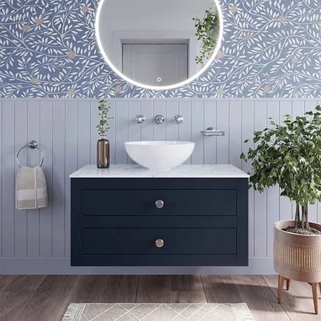 Crosswater Canvass Deep Indigo Blue 900mm Double Drawer Unit with Carrara Marble Effect Worktop 6 Crosswater Canvass Deep Indigo Blue 900mm Double Drawer Unit with Carrara Marble Effect Worktop - Image 4