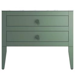 Crosswater Canvass Sage Green 900mm Double Drawer Unit with Carrara Marble Effect Worktop -Wall Hung Vanity Units Shop CV900WLSGR D2 460
