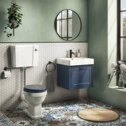 Chatsworth Traditional Blue Wall Hung Vanity - 560mm Wide with Matt Black Handle -Wall Hung Vanity Units Shop CWH560BLUMB d2 460