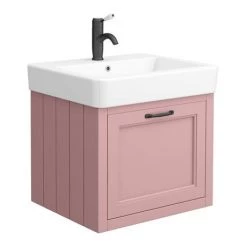 Chatsworth Traditional Dusky Pink Wall Hung Vanity - 560mm Wide with Matt Black Handle 8 Chatsworth Traditional Dusky Pink Wall Hung Vanity - 560mm Wide with Matt Black Handle -Wall Hung Vanity Units Shop CWH56DPKMB detail01a 460