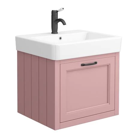 Chatsworth Traditional Dusky Pink Wall Hung Vanity - 560mm Wide with Matt Black Handle 5 Chatsworth Traditional Dusky Pink Wall Hung Vanity - 560mm Wide with Matt Black Handle - Image 3