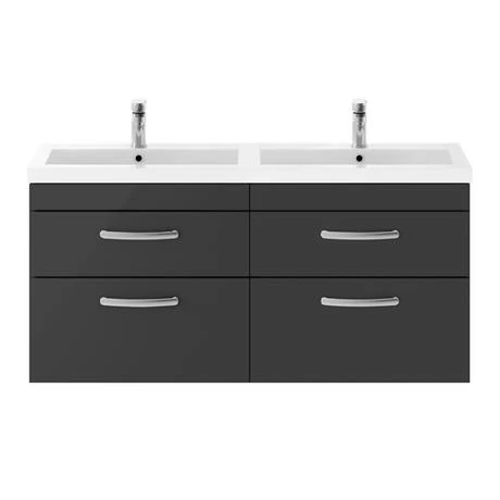 Brooklyn 1205mm Gloss Grey Wall Hung Double Basin Vanity Unit 4 Brooklyn 1205mm Gloss Grey Wall Hung Double Basin Vanity Unit - Image 2