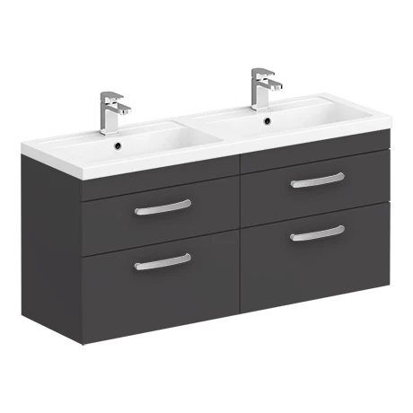 Brooklyn 1205mm Gloss Grey Wall Hung Double Basin Vanity Unit 3 Brooklyn 1205mm Gloss Grey Wall Hung Double Basin Vanity Unit