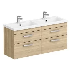 Brooklyn 1205mm Natural Oak Wall Hung Double Basin Vanity Unit