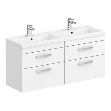 Brooklyn 1205mm White Gloss Wall Hung Double Basin Vanity Unit 3 Brooklyn 1205mm White Gloss Wall Hung Double Basin Vanity Unit
