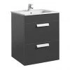 Roca Debba 600m 2-Drawer Wall Hung Vanity Unit with Square Basin - Gloss Anthracite Grey -Wall Hung Vanity Units Shop DEB600153 P