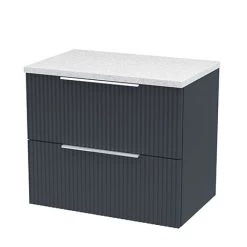 Venice Fluted 600mm Anthracite Vanity Unit - Wall Hung 2 Drawer Unit with White Worktop & Chrome Handles