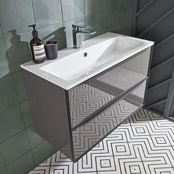 Roper Rhodes Frame 800mm Wall Mounted Vanity Unit & Isocast Basin - Gloss Dark Clay