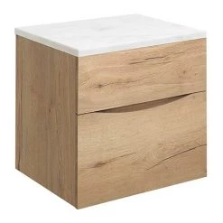 Crosswater Glide II Wall Hung Countertop Vanity Unit - Windsor Oak with Marble Worktop