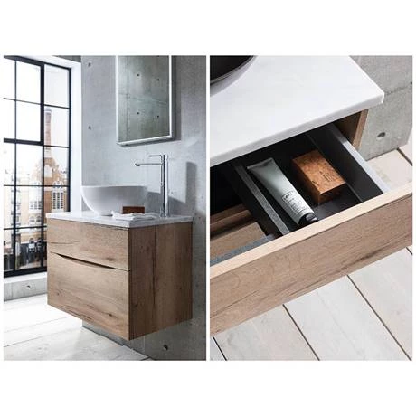 Crosswater Glide II Wall Hung Countertop Vanity Unit - Windsor Oak with Marble Worktop 5 Crosswater Glide II Wall Hung Countertop Vanity Unit - Windsor Oak with Marble Worktop - Image 3