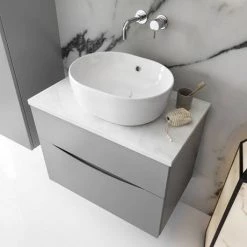 Crosswater Glide II Wall Hung Countertop Vanity Unit - White Gloss with Marble Worktop -Wall Hung Vanity Units Shop Glide2 marble worktop lifes 460 1